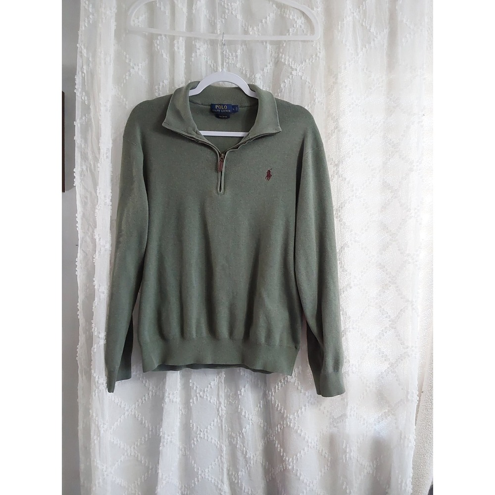 Polo Ralph Lauren Mens Pima Cotton Quarter Zip Pullover Sweater Sage Green Large